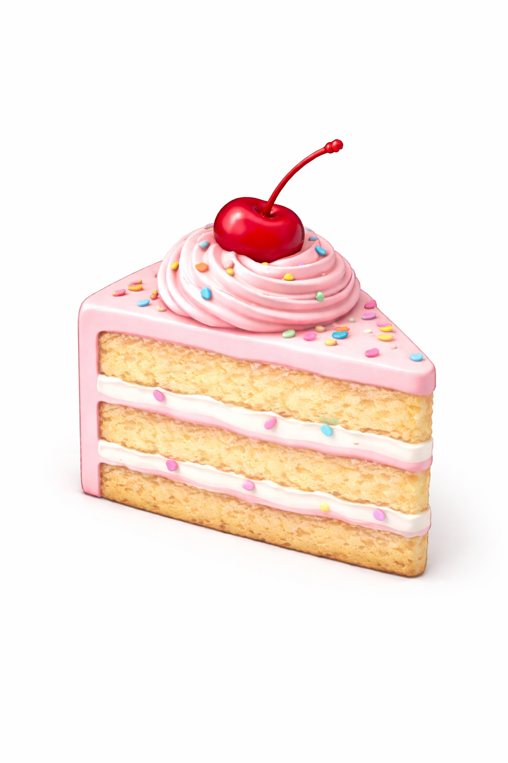 Kawaii cake slice with cherry